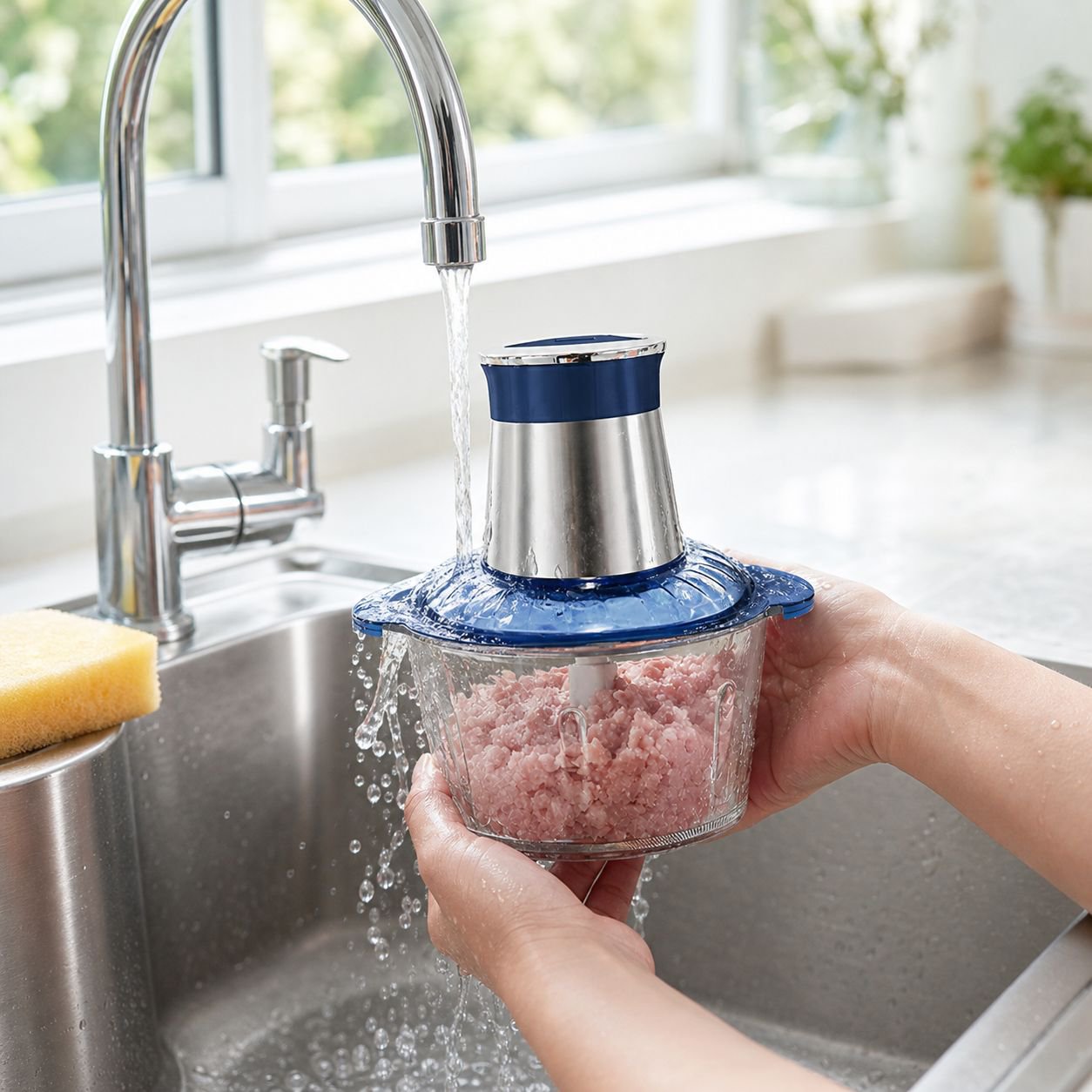 Detachable parts of mini electric food processor for easy cleaning