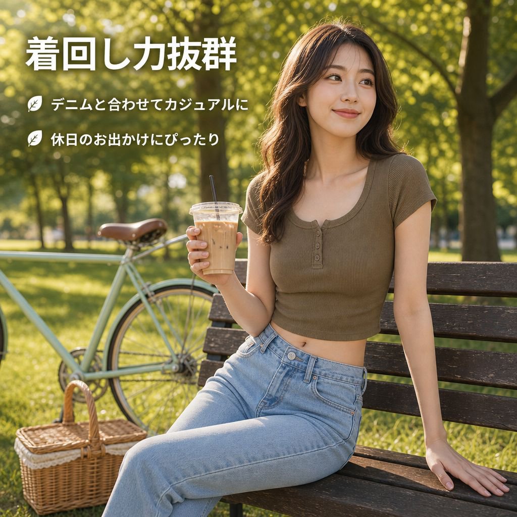 ショートスリムフィット肩見せ半袖Tシャツブラウス