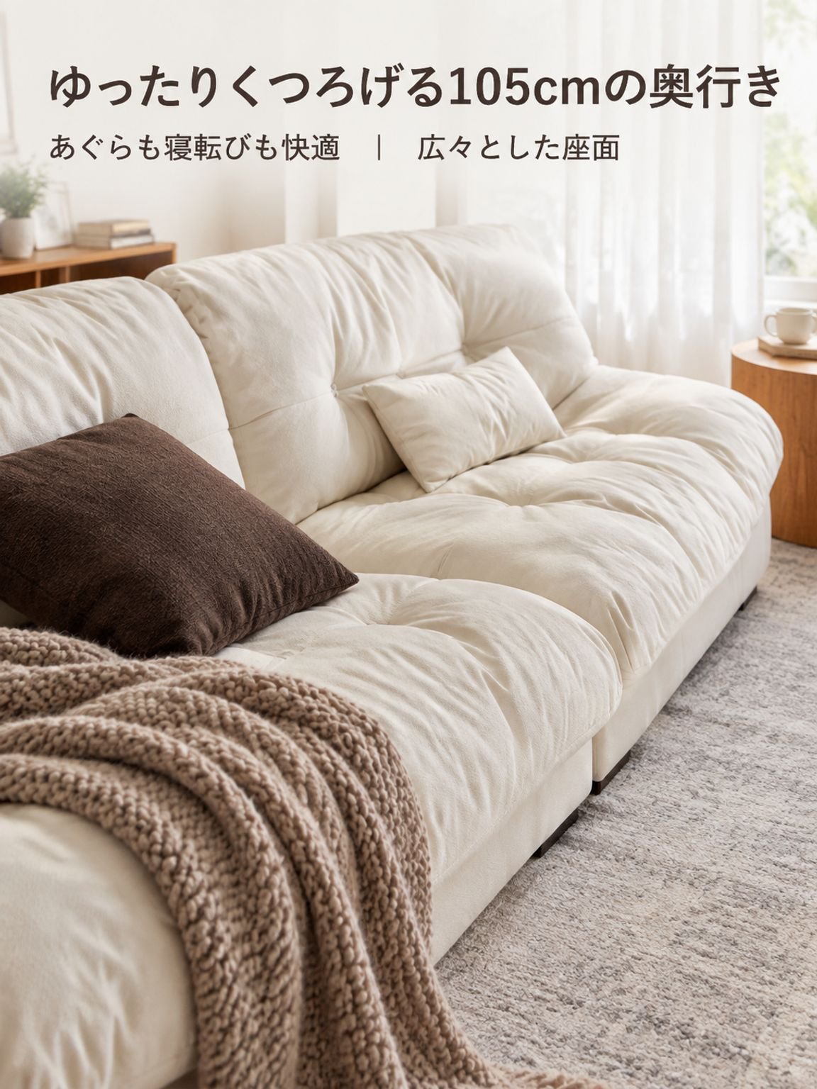 クリームスタイル布製ソファ