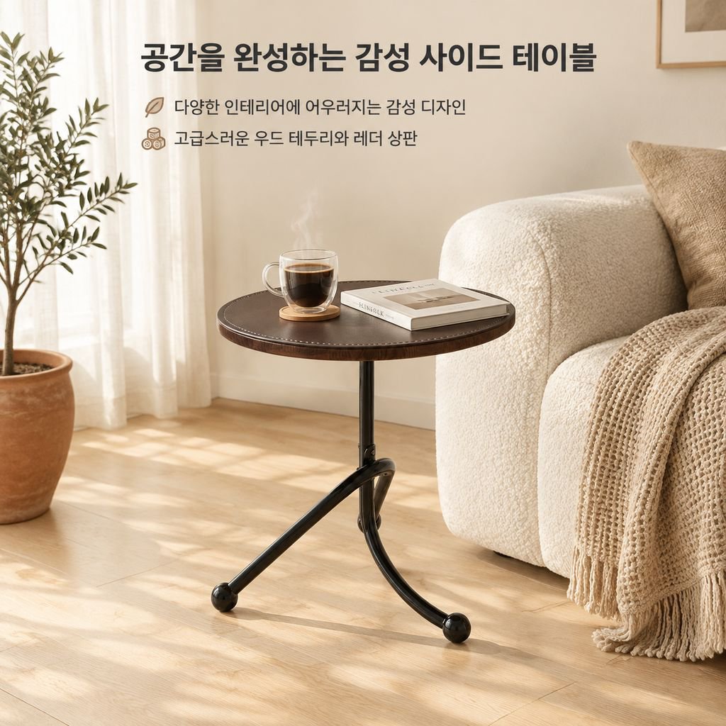 레트로 가죽 사이드 테이블 거실 소파 선반 협탁 침실 미니 코너 테이블