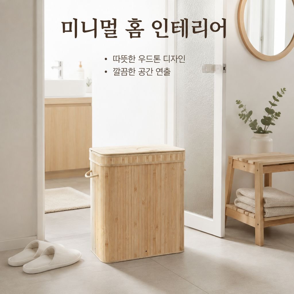 뚜껑이 달린 대나무 라탄 빨래통