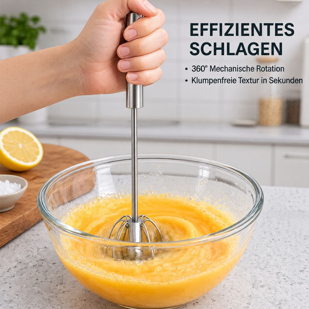 Halbautomatischer Schneebesen Edelstahl Hand-Druck Rührbesen Küchenhelfer