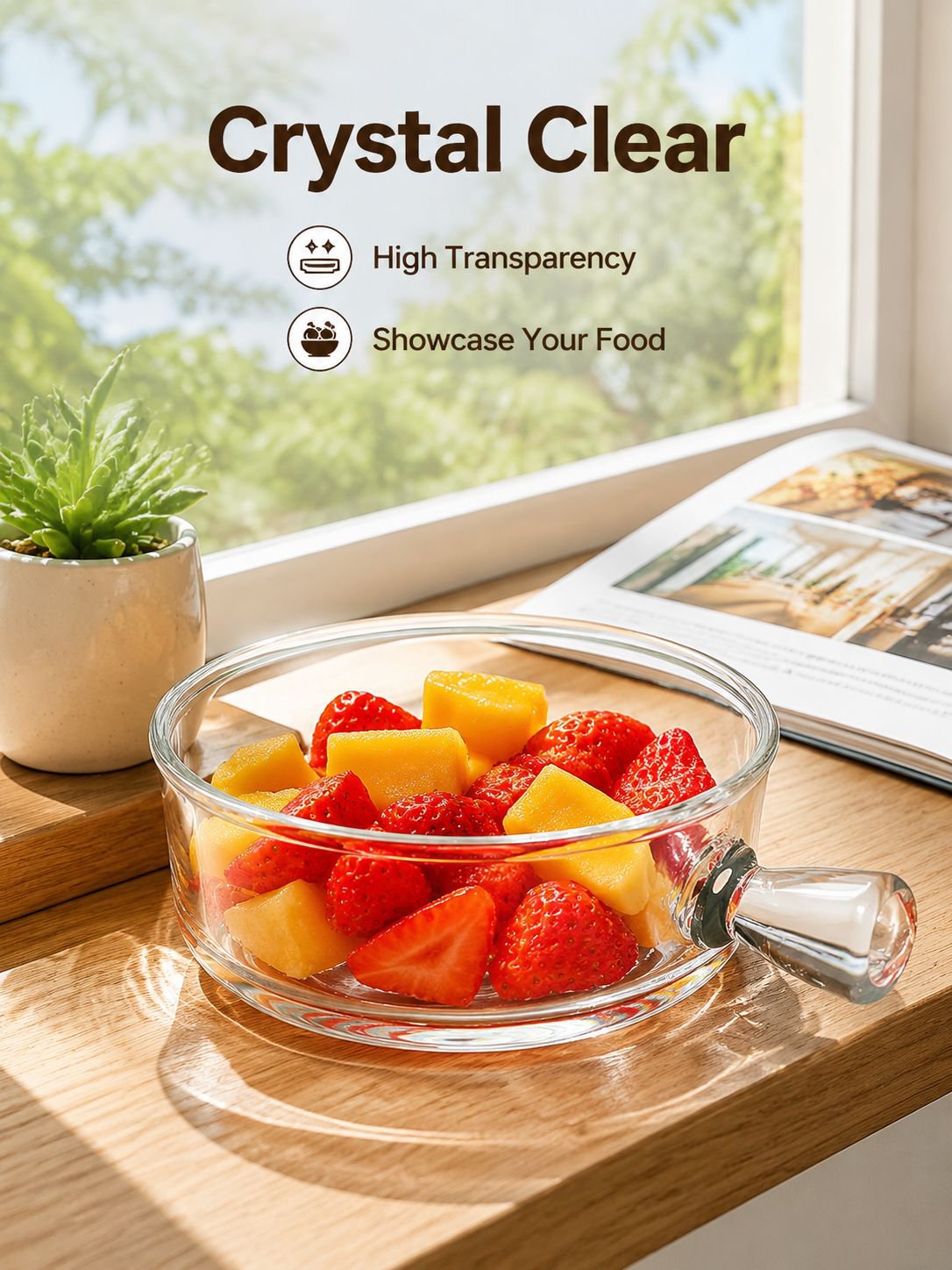 Home Glass Handle Salad Bowl