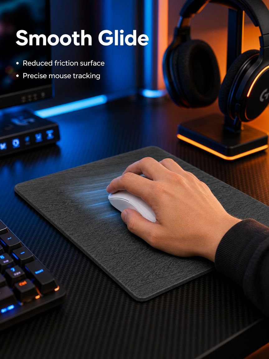Ergonomic hard surface mouse pad in wood pattern