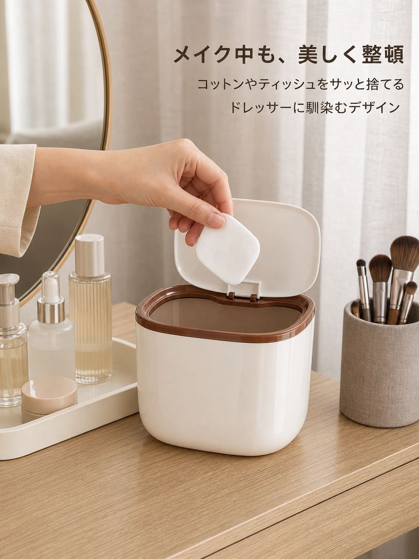 かわいいクリーム風卓上ゴミ箱