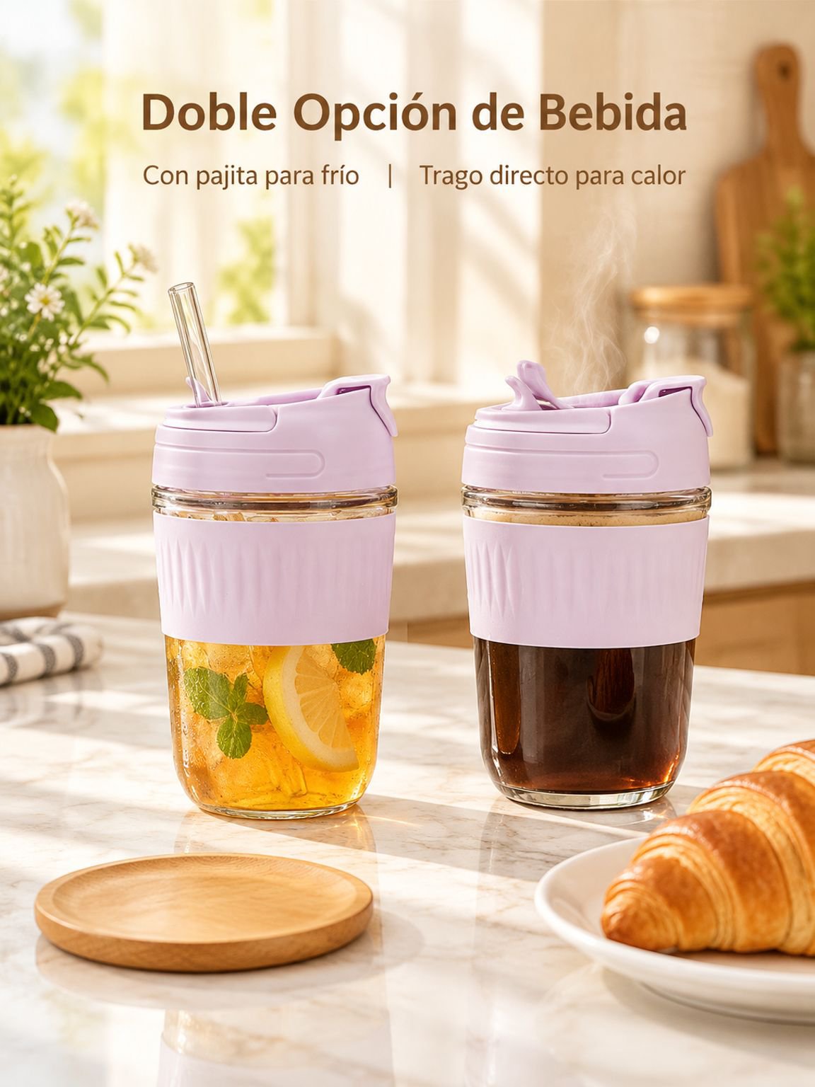 Vista frontal del vaso de vidrio con pajitas para bebidas
