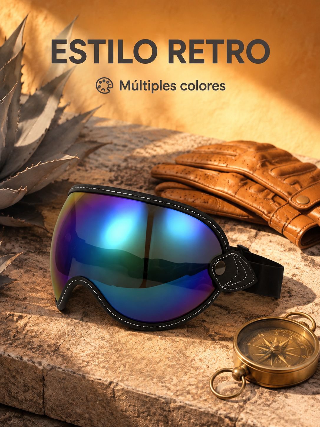 Gafas de burbuja UV para motocicleta, gafas retro antiviento para casco 3/4, protección solar