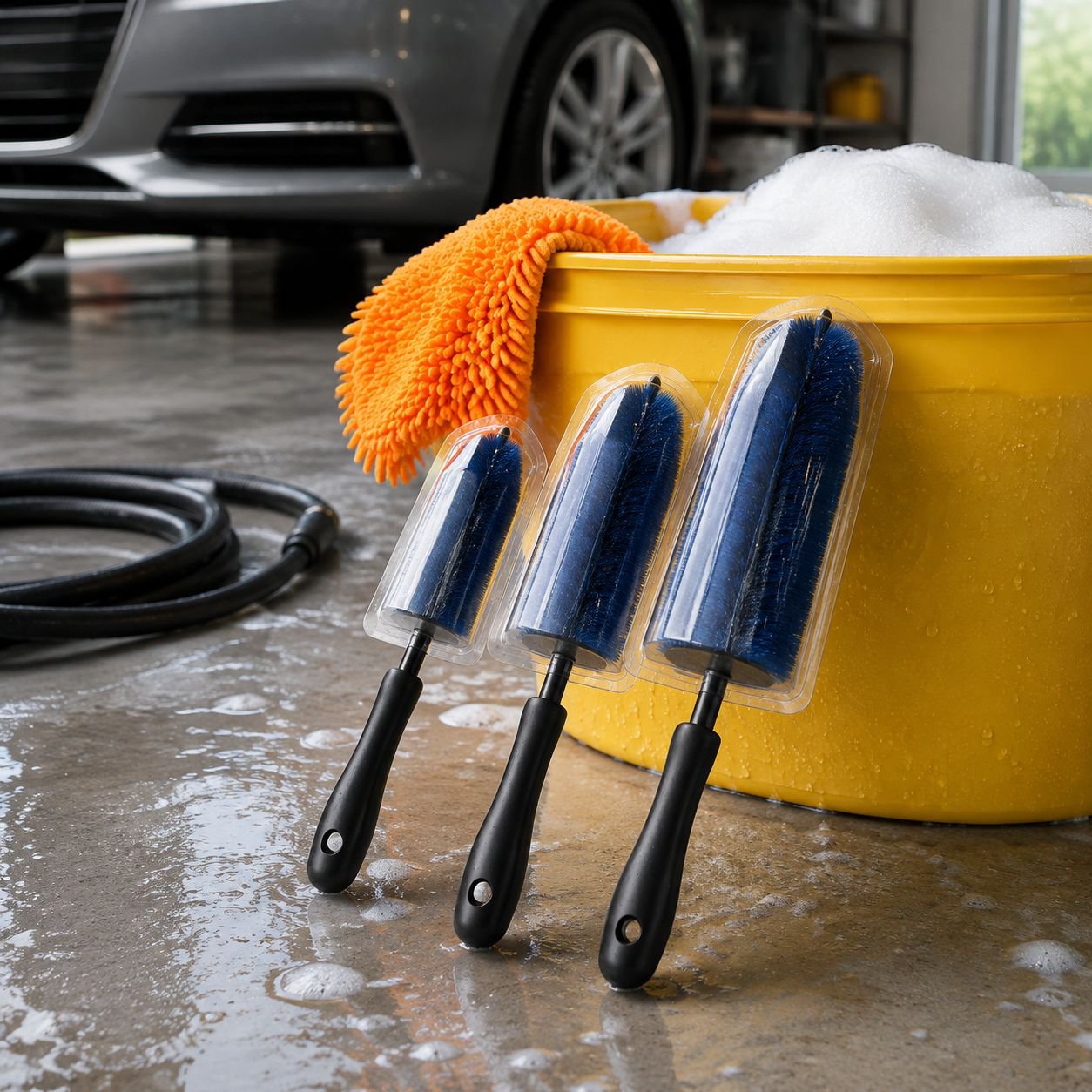 CR Free Logo Printed EZ Wheel Brush Long Handle Car Cleaning Brush Kit
