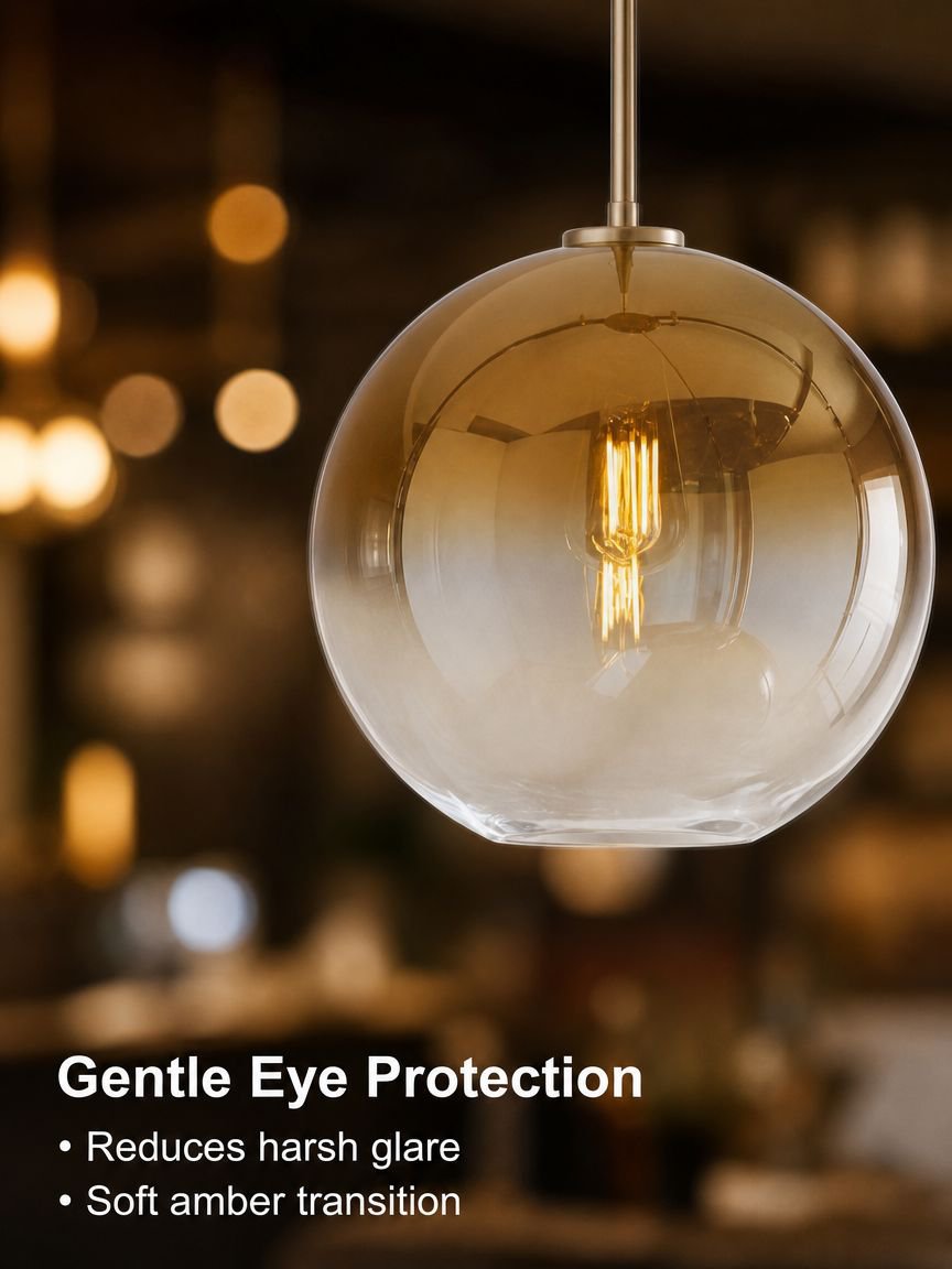 Decorative circular amber glass bubble kitchen light