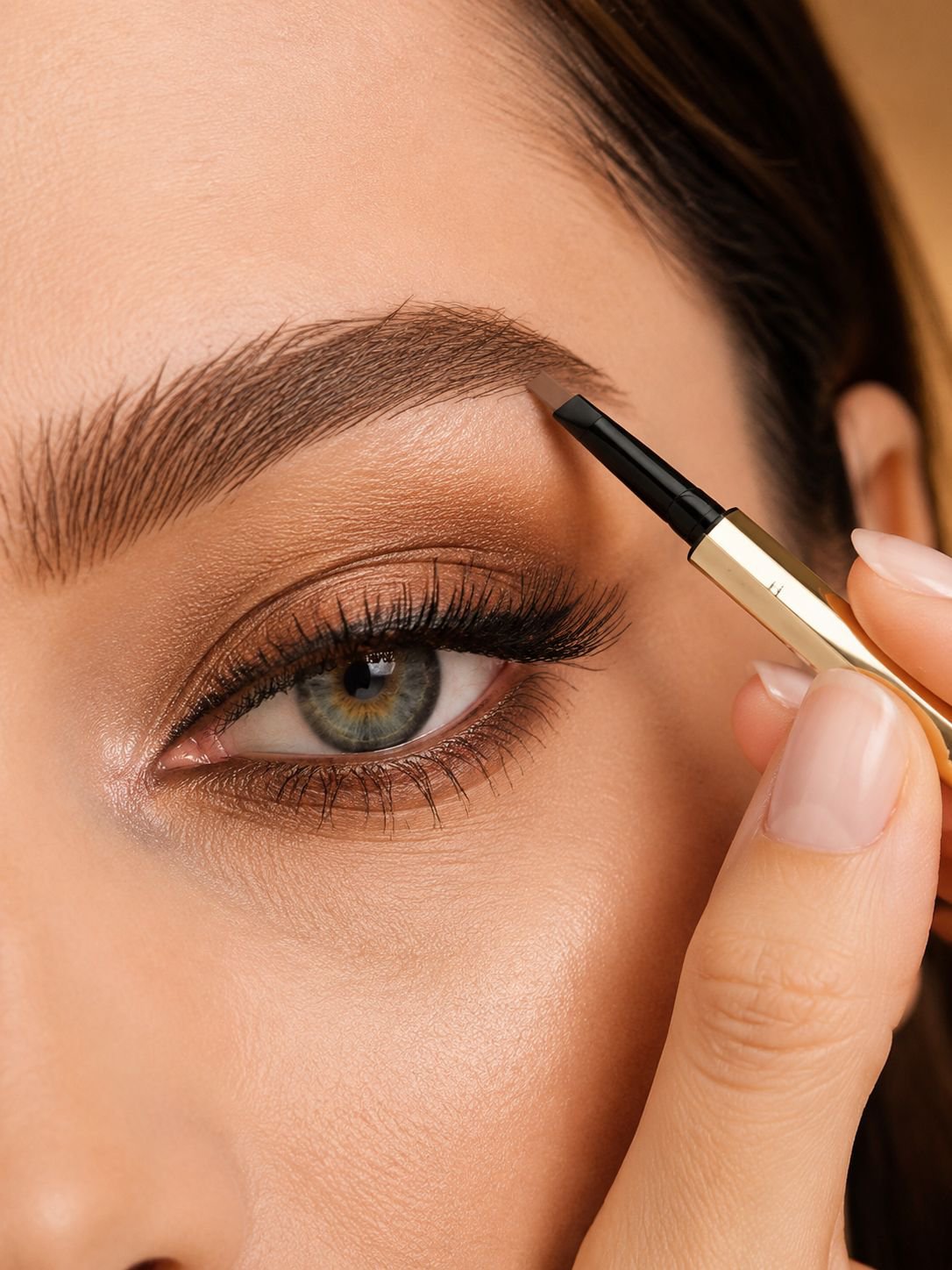 Long-lasting eyebrow pencil in elegant gold packaging