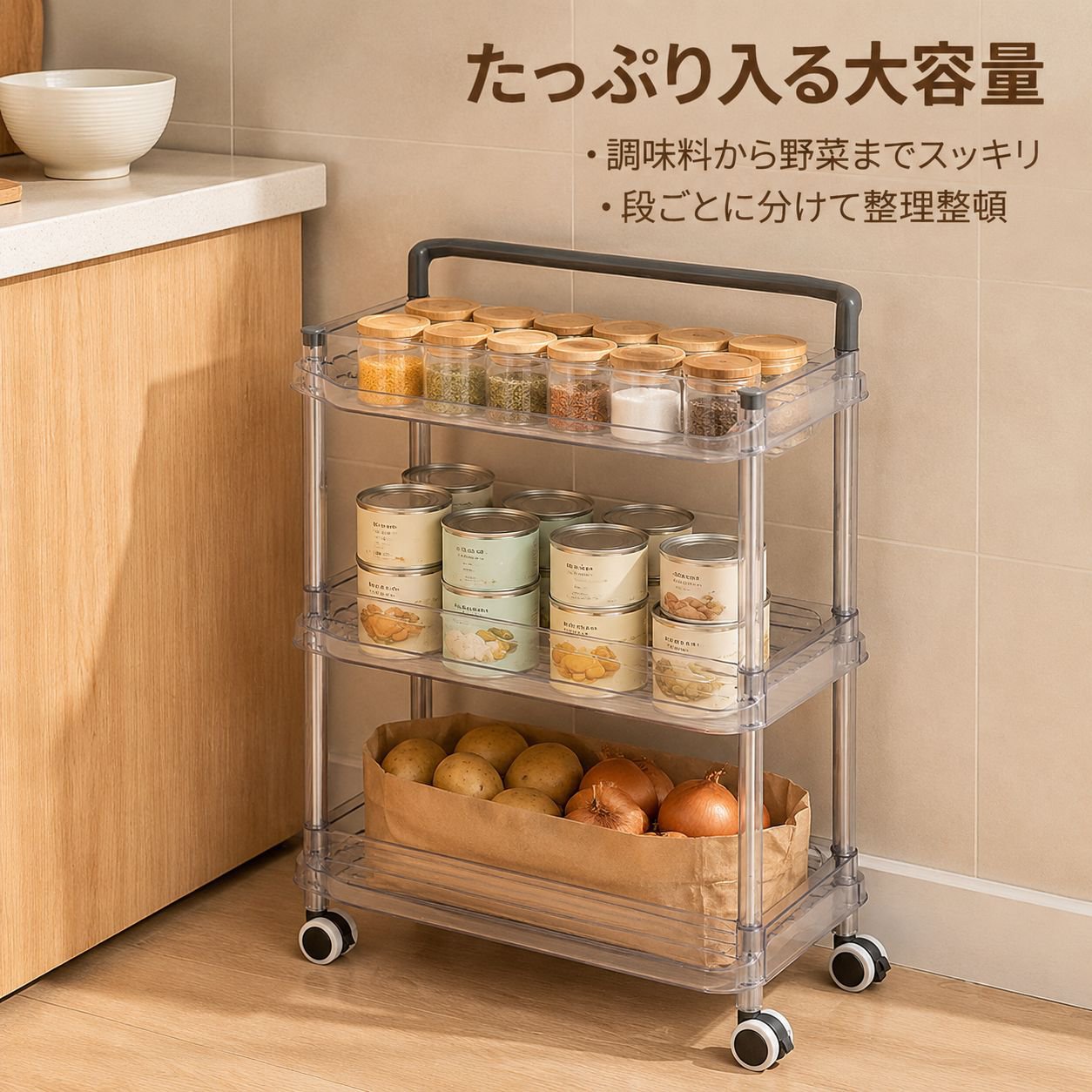 キャスター付き多段式収納ラック