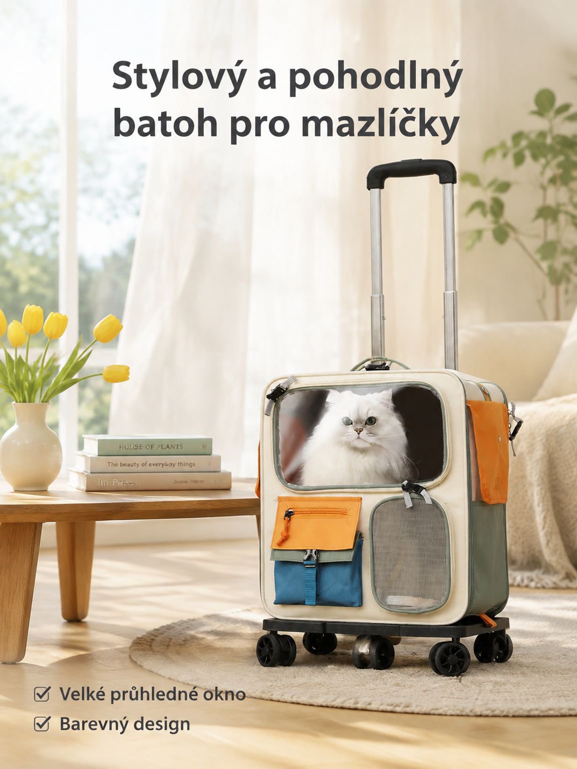 Přenosný batoh na kočky s kufrem na kolečkách