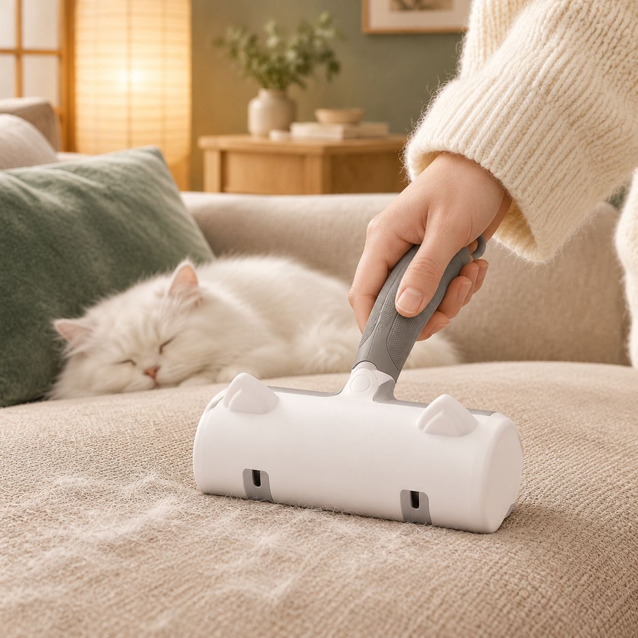 滑りにくい持ち手の猫耳型毛取りブラシ 吊り下げ収納対応