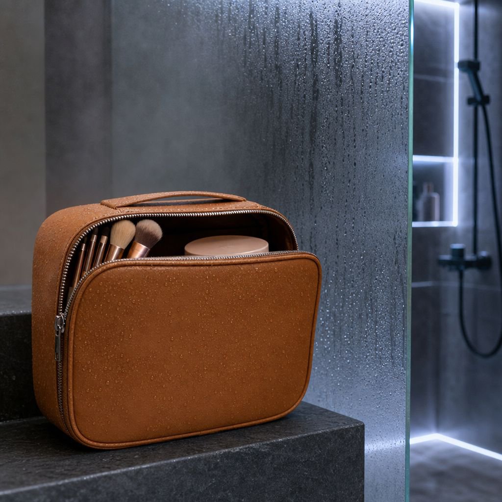 Portable makeup bags with zipper closures