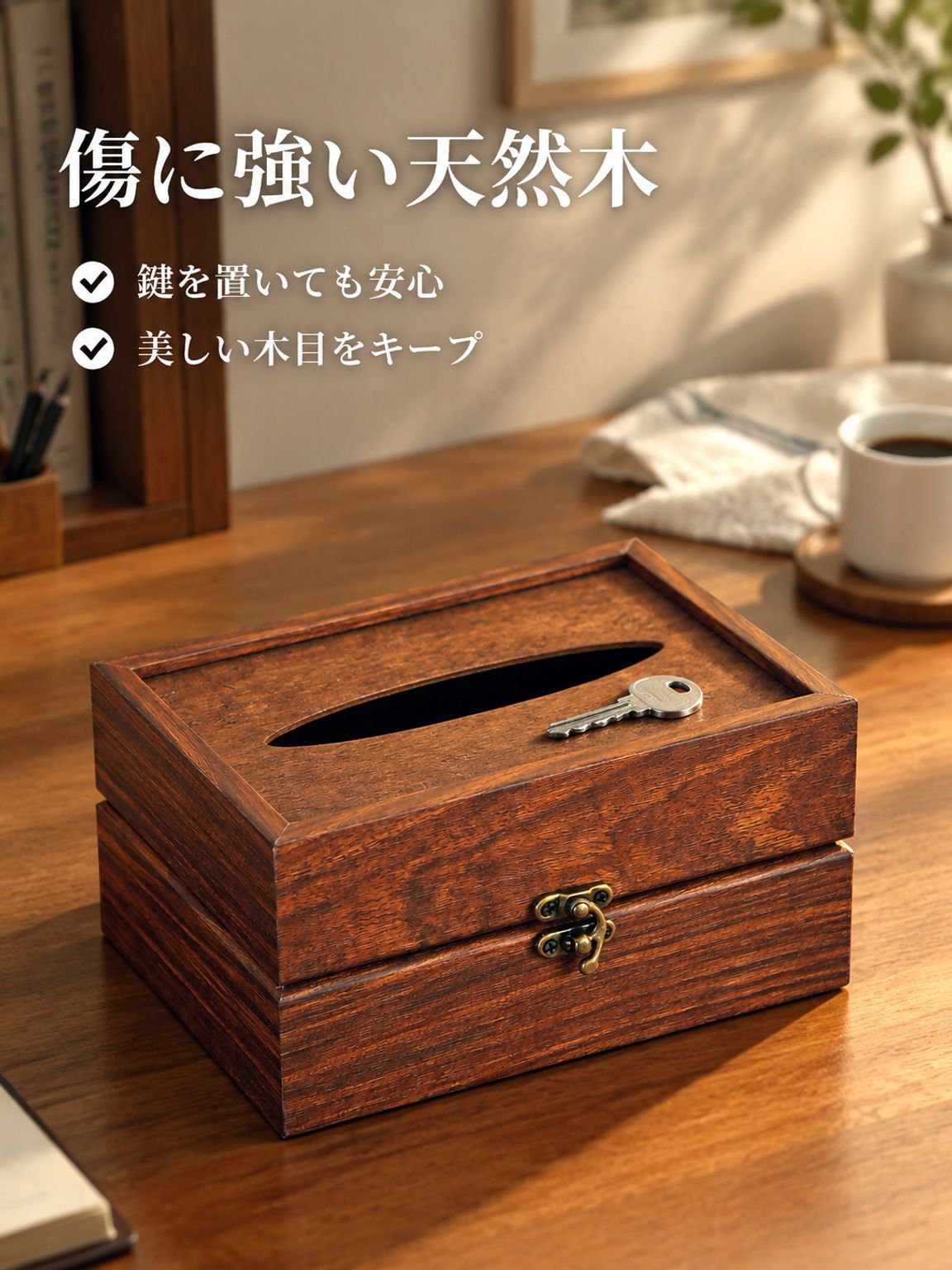 多機能な天然木製ティッシュボックス