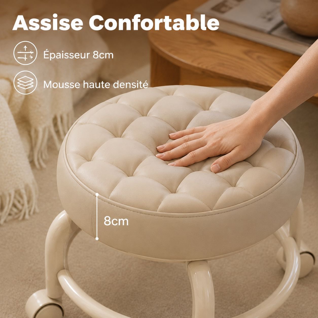 Tabouret de canapé portable avec roulettes pivotantes