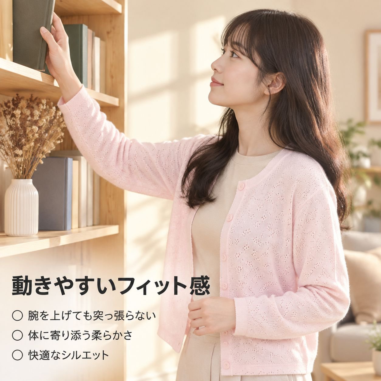 女性用 軽量ソフトフィット長袖ニットカーディガン