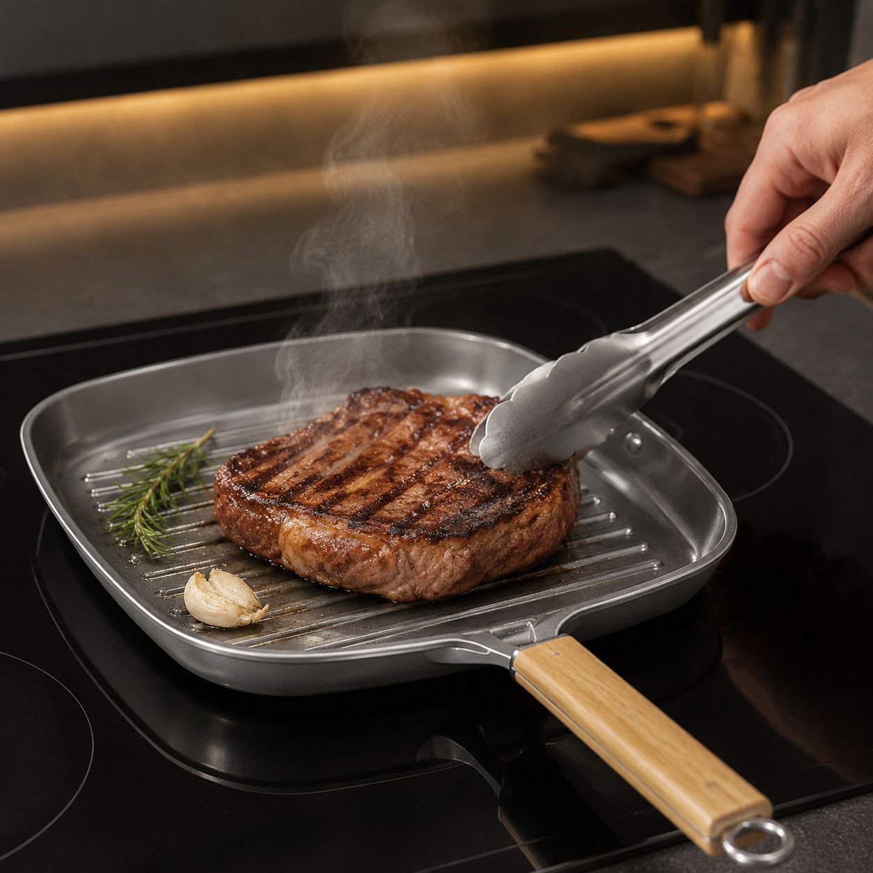 Durable nonstick frying pan with striped design