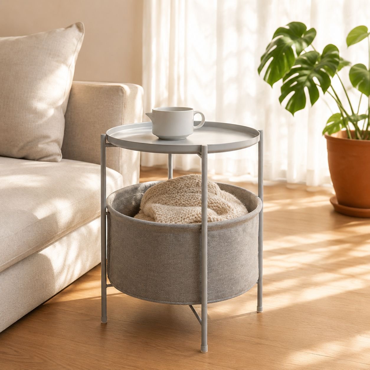 Modern Simple Light Luxury Iron Round Side Table, Sofa Table, Bedroom Nightstand