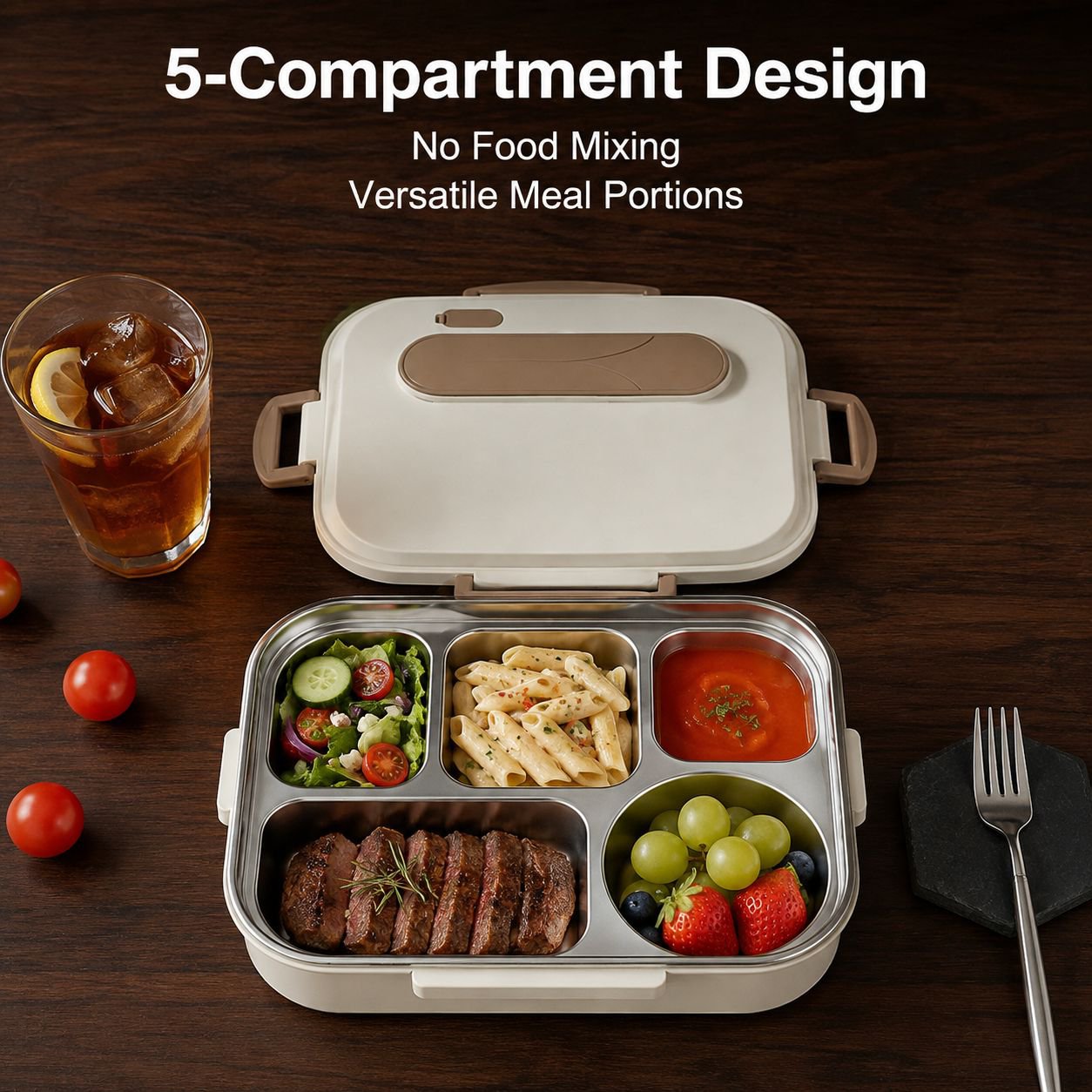 316 Stainless Steel 5-Compartment Lunch Box Large Capacity Bento Meal Container