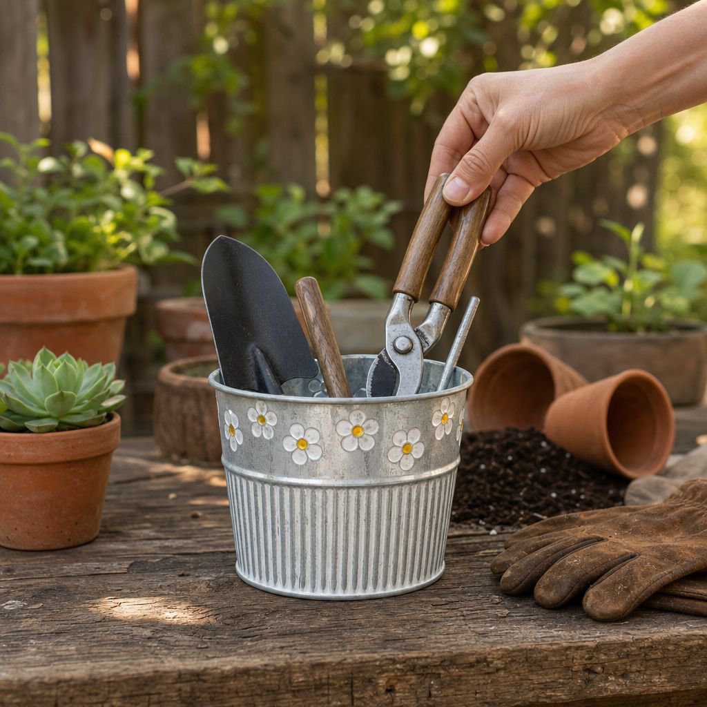 Vintage Tin Milk Bucket Flower Pot Home Decor Planter