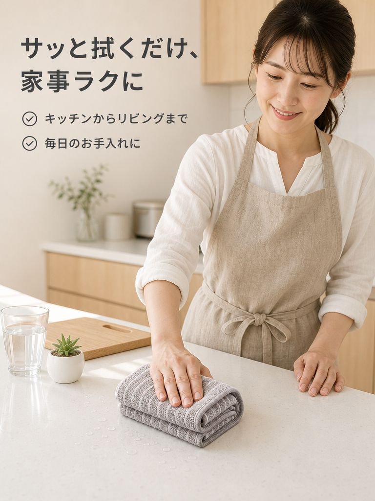 吸水性が高く、糸くずが出ず、お手入れが簡単なクリーニングタオル、ふきん、糸くずの出ないふきん