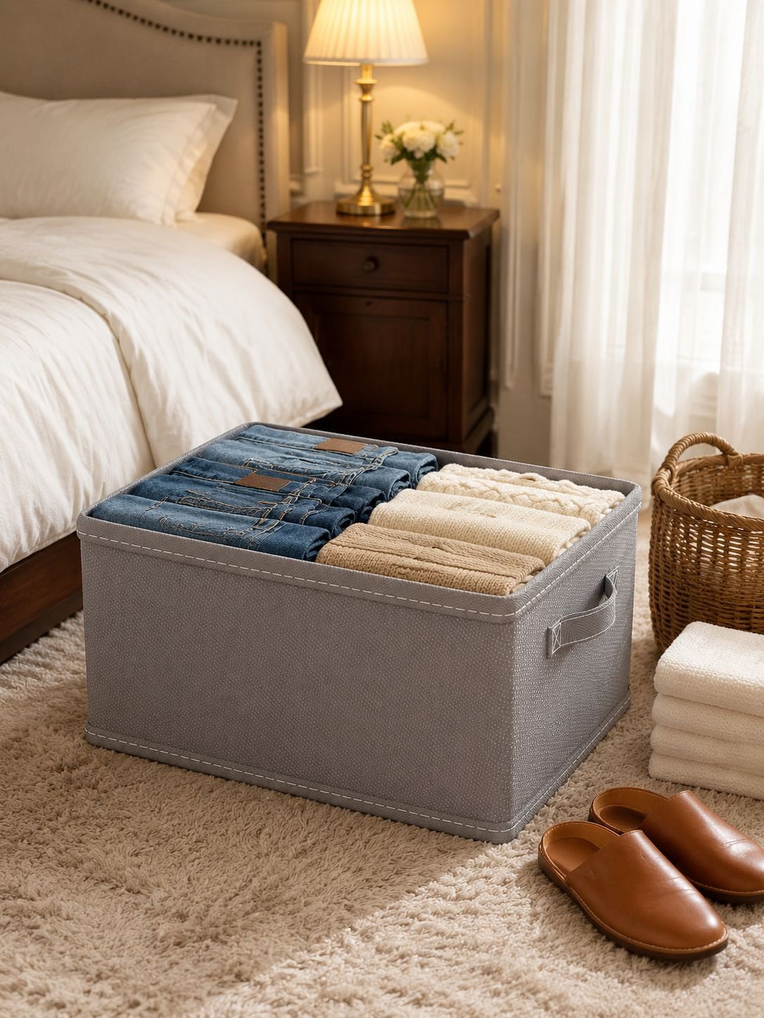Boîte de rangement en tissu non tissé avec plaque PP épaissie, rangement pour vêtements type tiroir