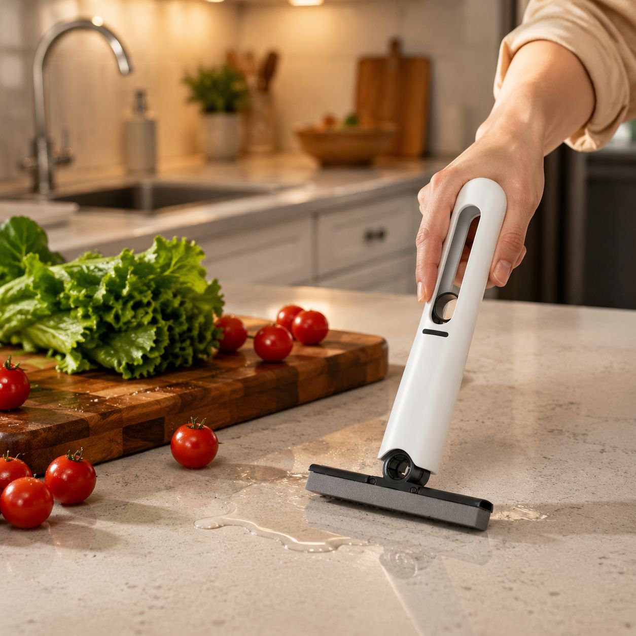 Portable mop for bathroom surfaces