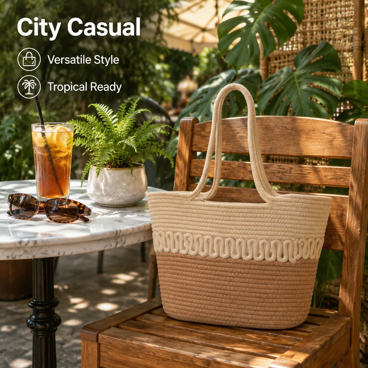 New Cotton Thread Woven Beach Bag, Large Capacity Handbag for Women