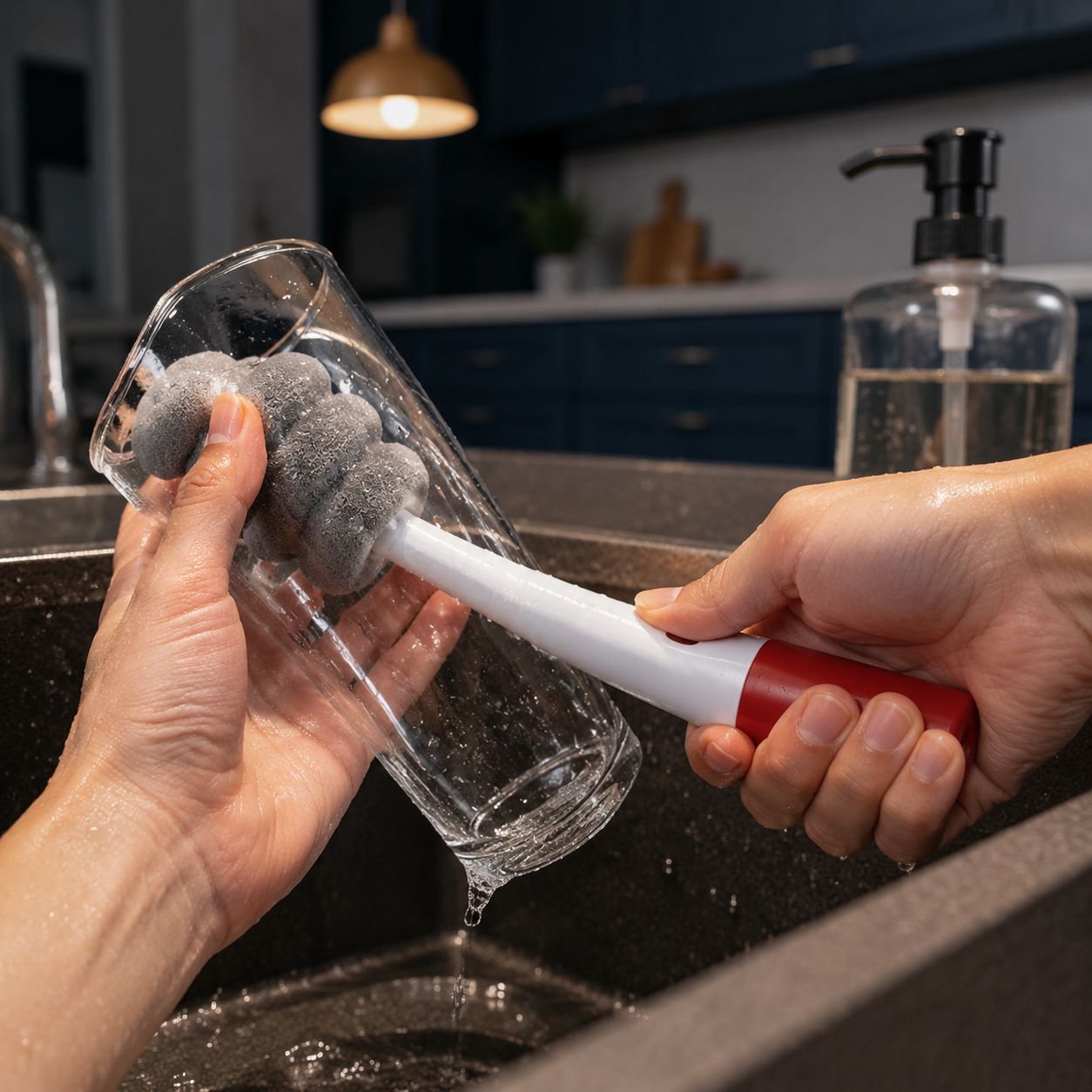 Three-in-one cup cleaner removes tough stains in corners