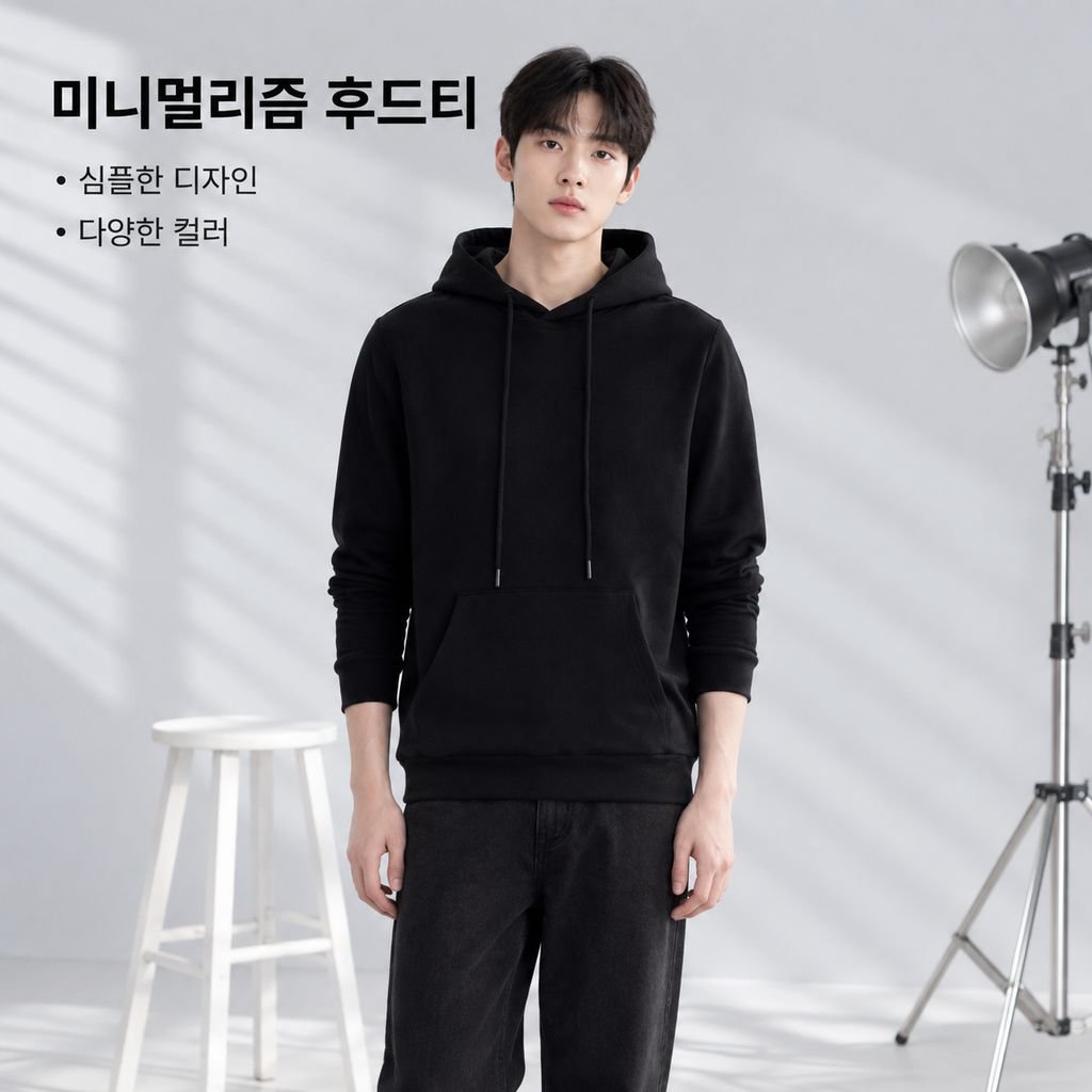 남성용 솔리드 컬러 루즈핏 캐주얼 트렌디 카라 후드 상의