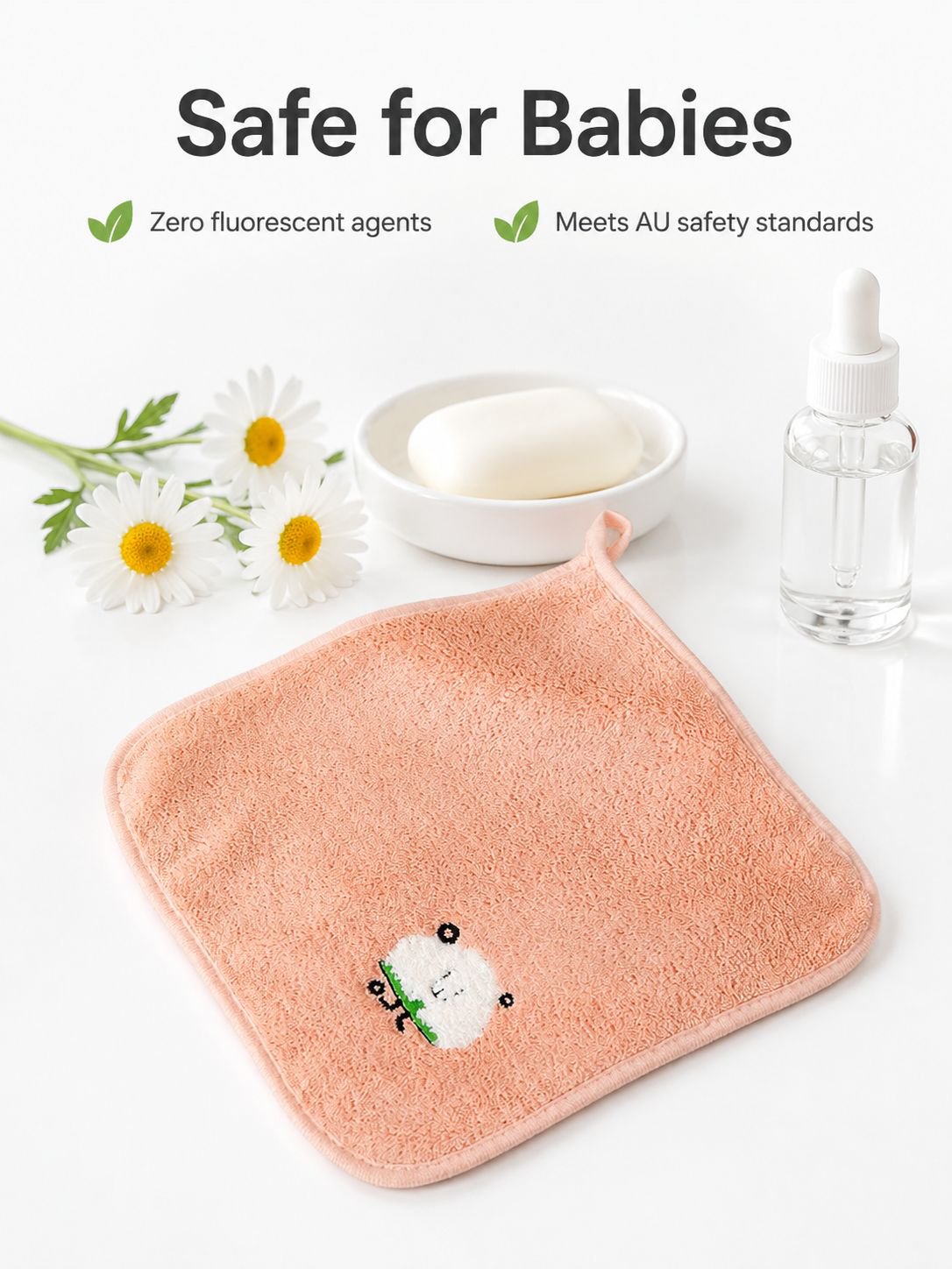 Soft embroidered kids washcloth with a charming design