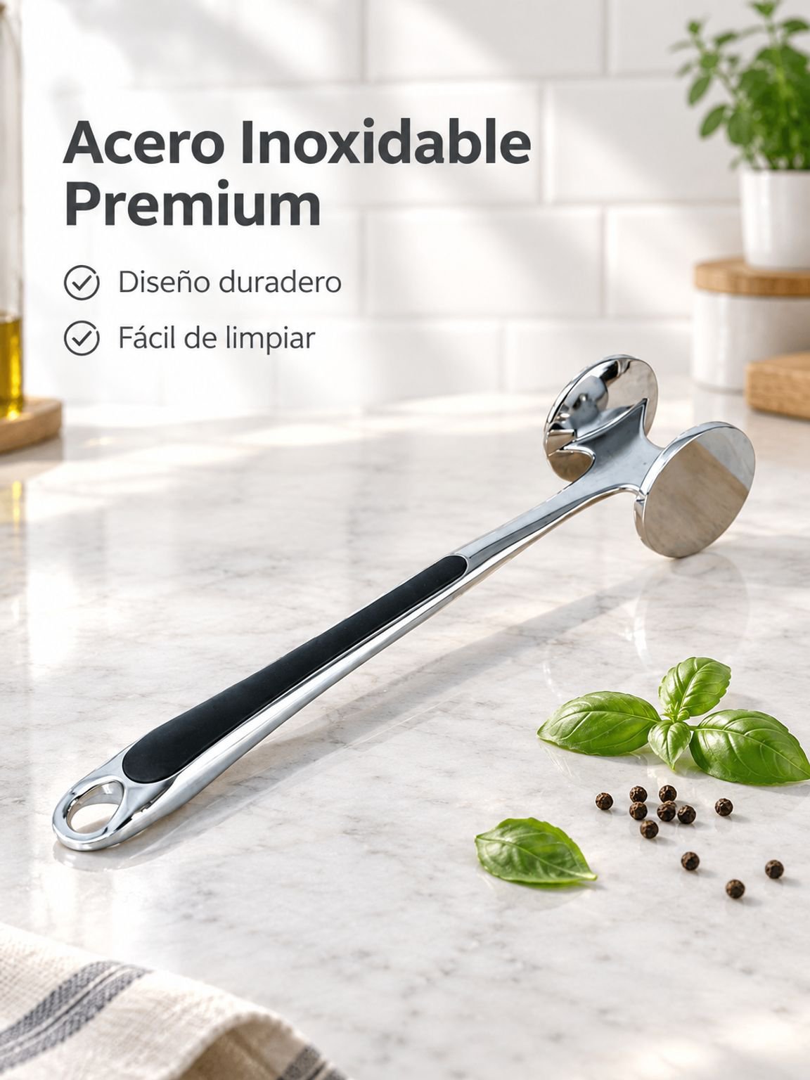 Herramienta de cocina: martillo ablandador de carne de acero inoxidable doble cara