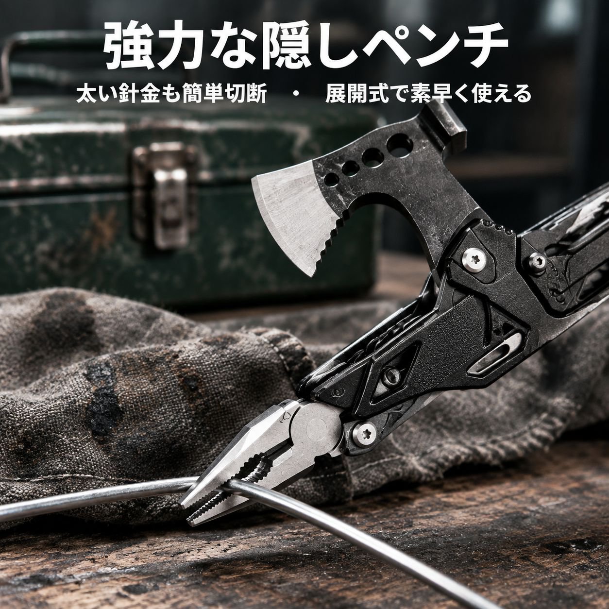 多機能折りたたみ式ステンレス製斧とハンマー携帯工具