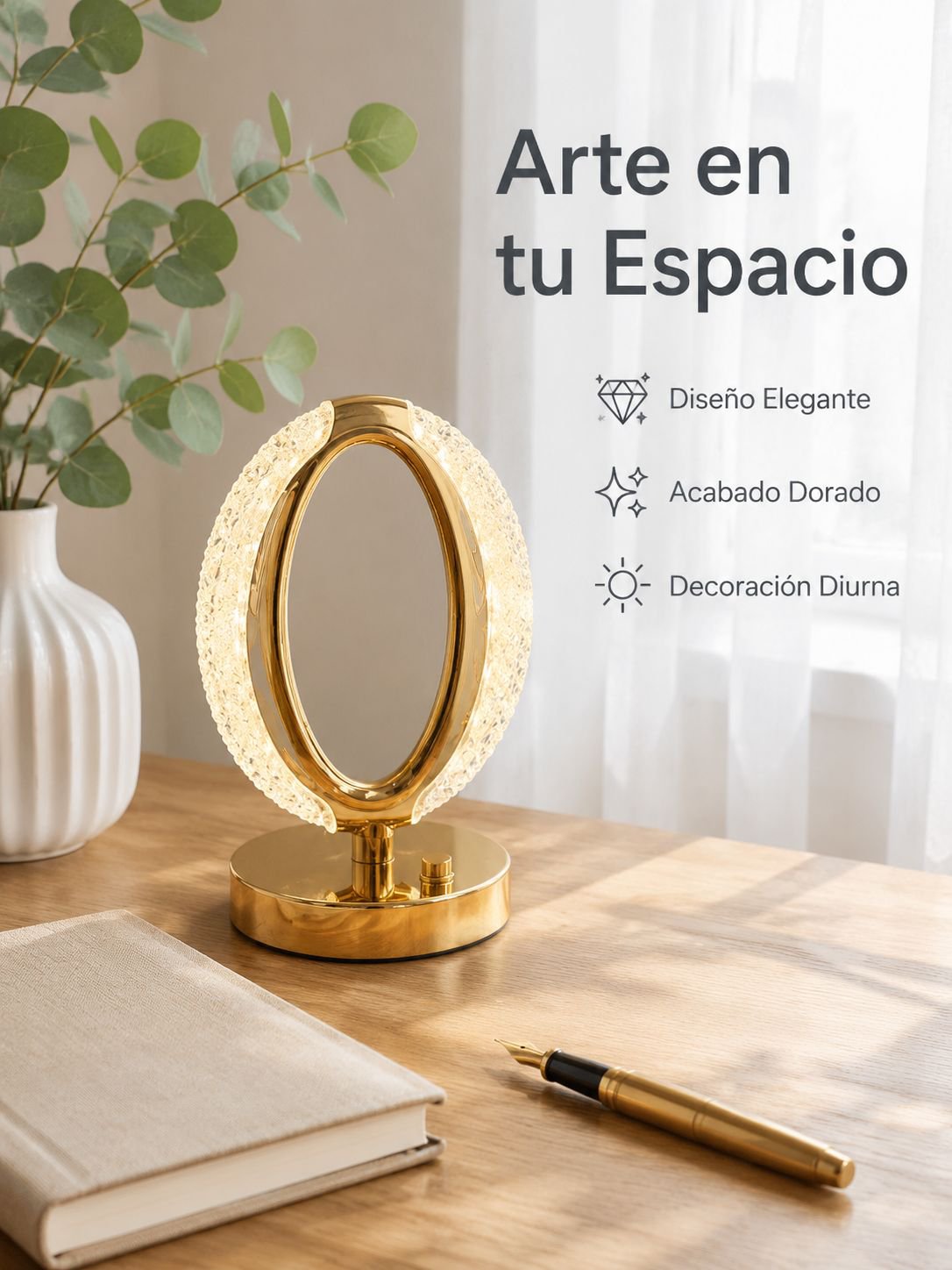 Lámpara de Mesa con Textura de Cristal y Brillo Ajustable para Casa