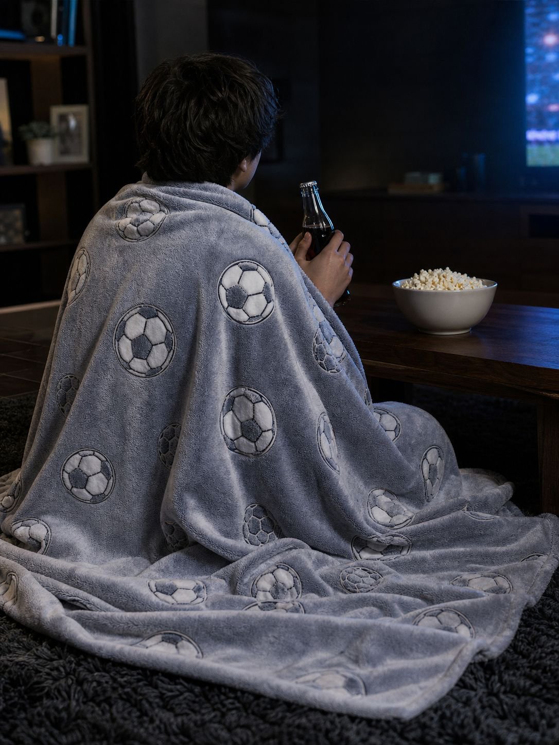 Soft and cozy soccer ball blanket for home