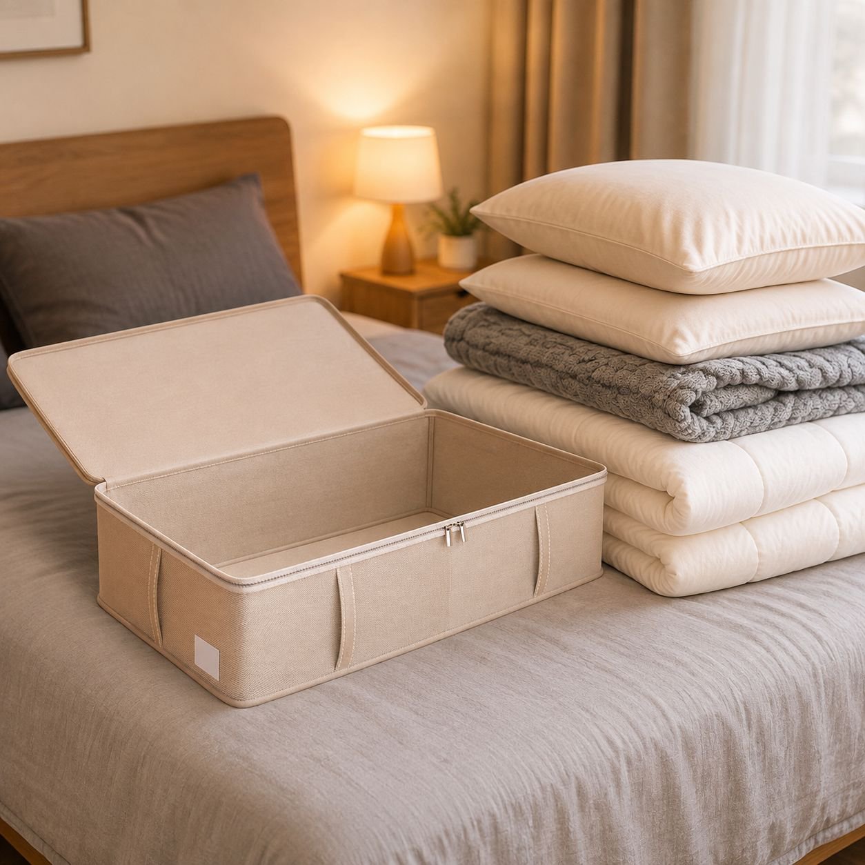 Foldable storage box with zipper for easy access