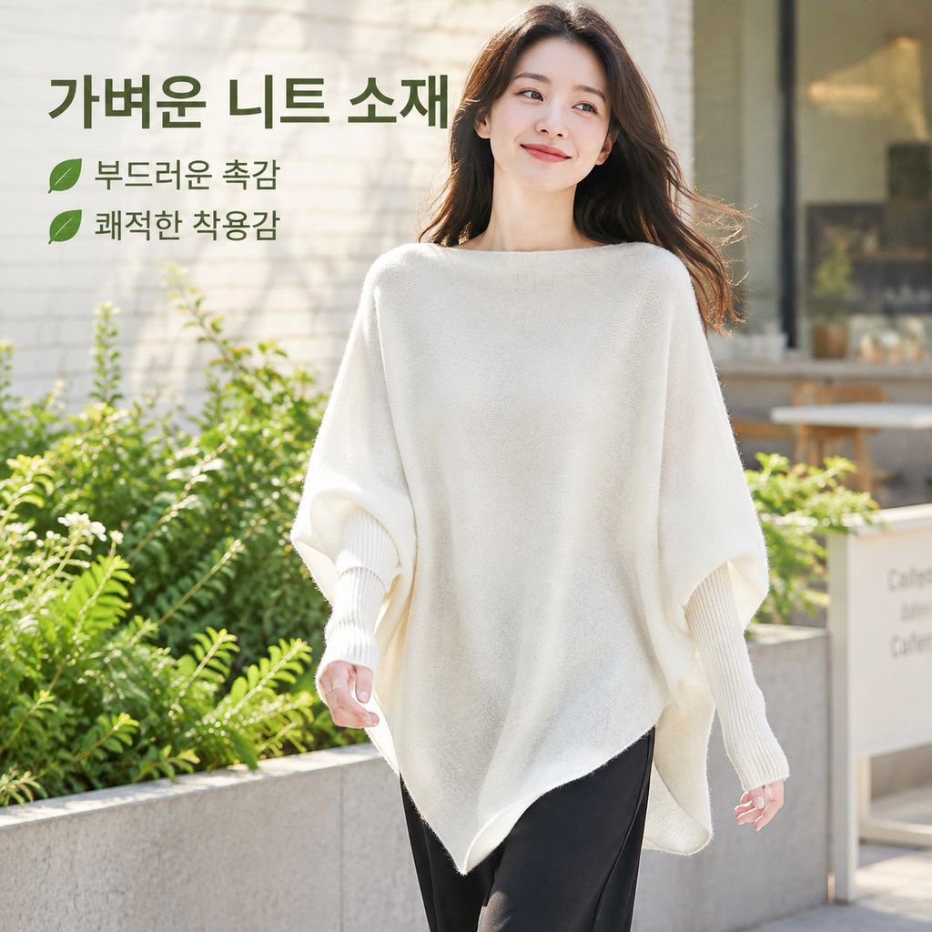 여성용 경량 롱 비대칭 배트윙 슬리브 스웨터