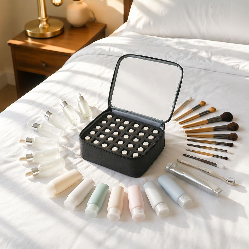 Large capacity stylish toiletry and makeup bag front view
