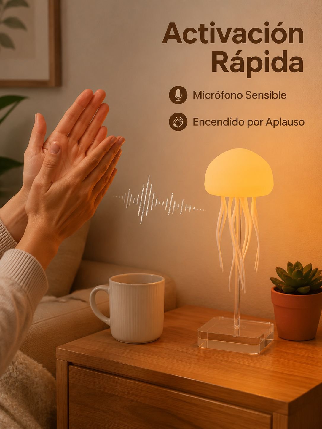 Lámpara de medusa con control de sonido y colores degradados