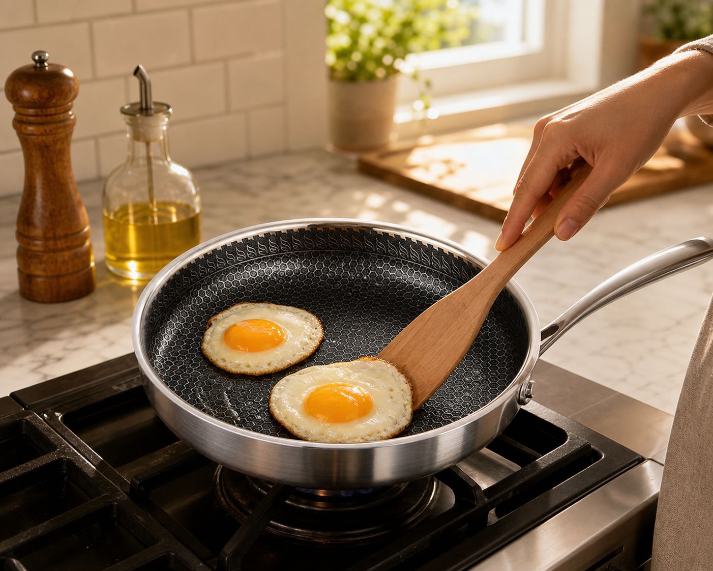 Healthy cooking with stainless steel non-stick pans
