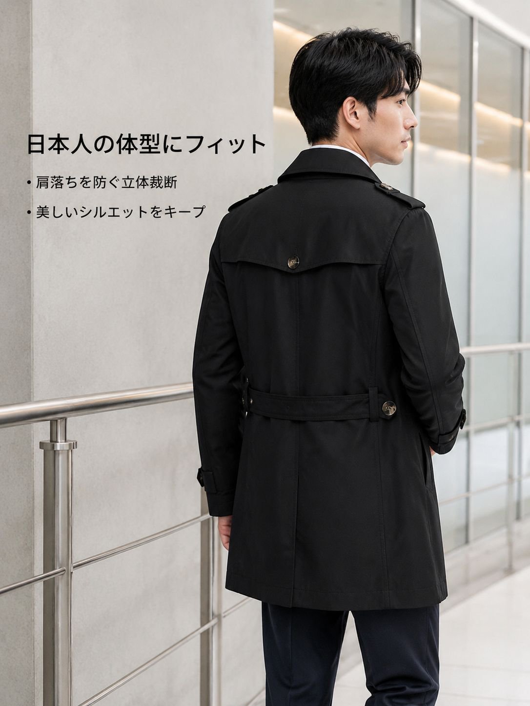 高品質ピュアコットン使用のメンズトレンチコート