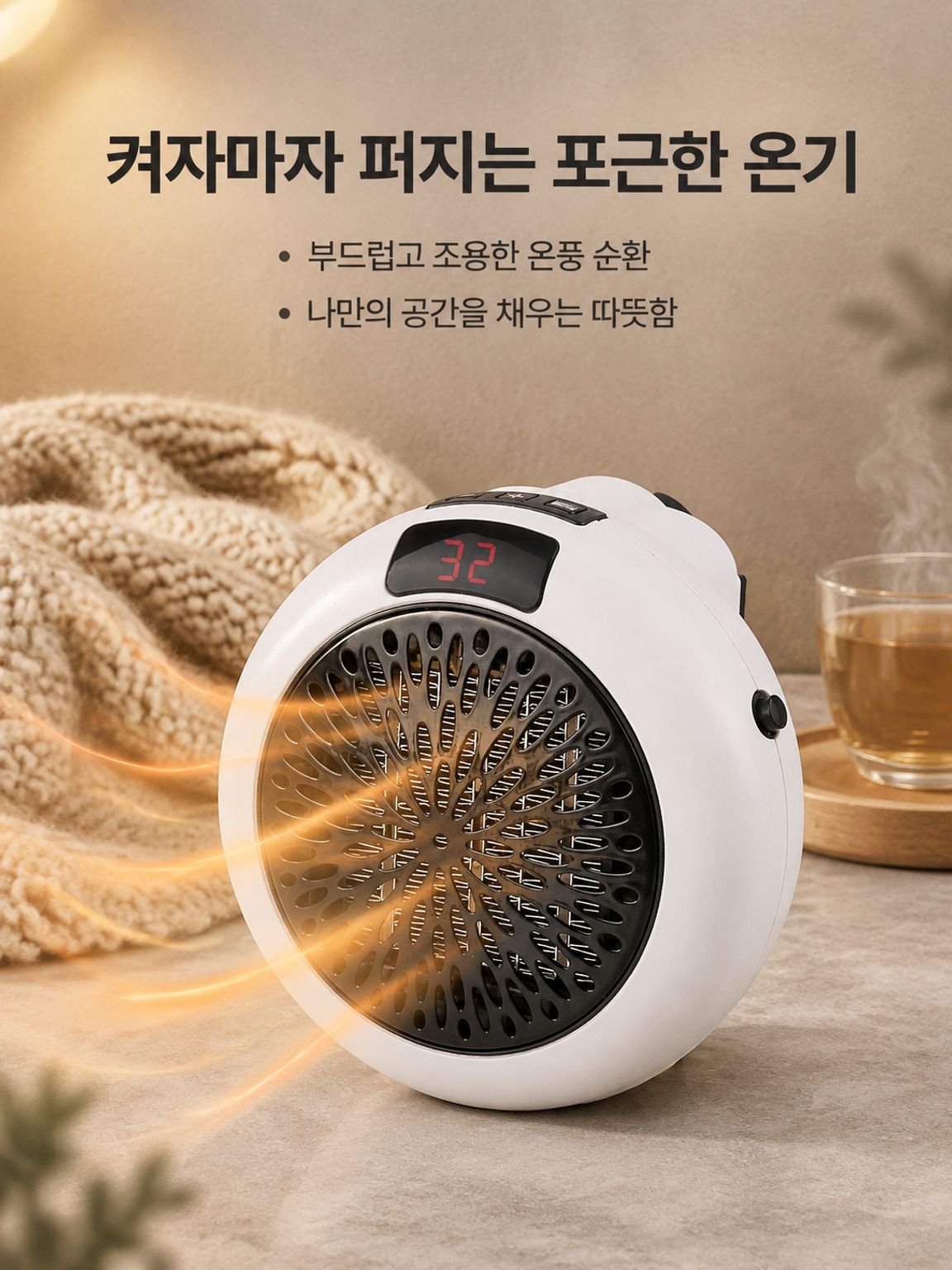 미니 온풍기 가정용 사무용 겸용 탁상용 벽걸이 겸용 원형 휴대용 전기 히터
