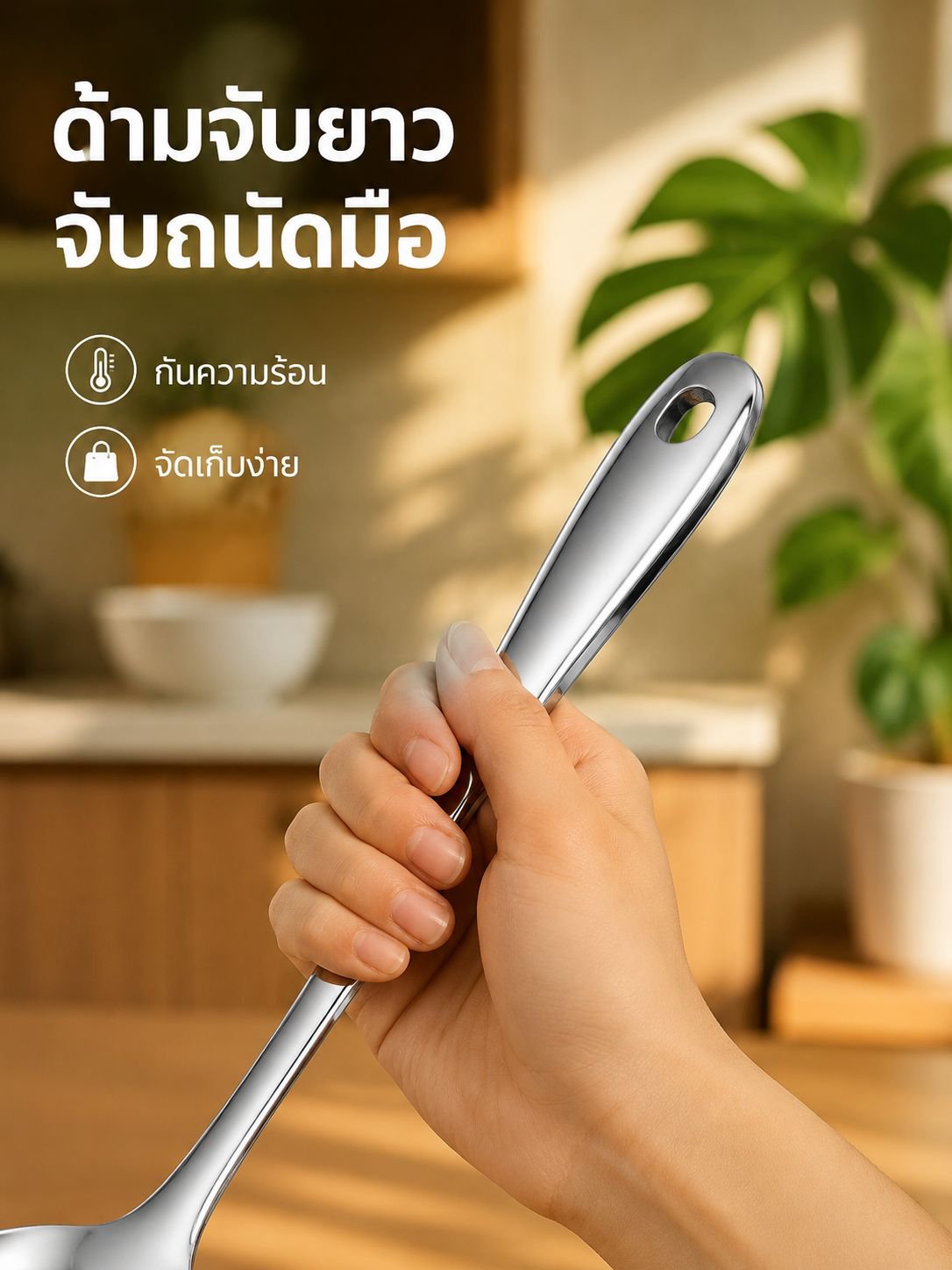 ช้อนซุปและตะแกรงกรองทำจากสแตนเลส