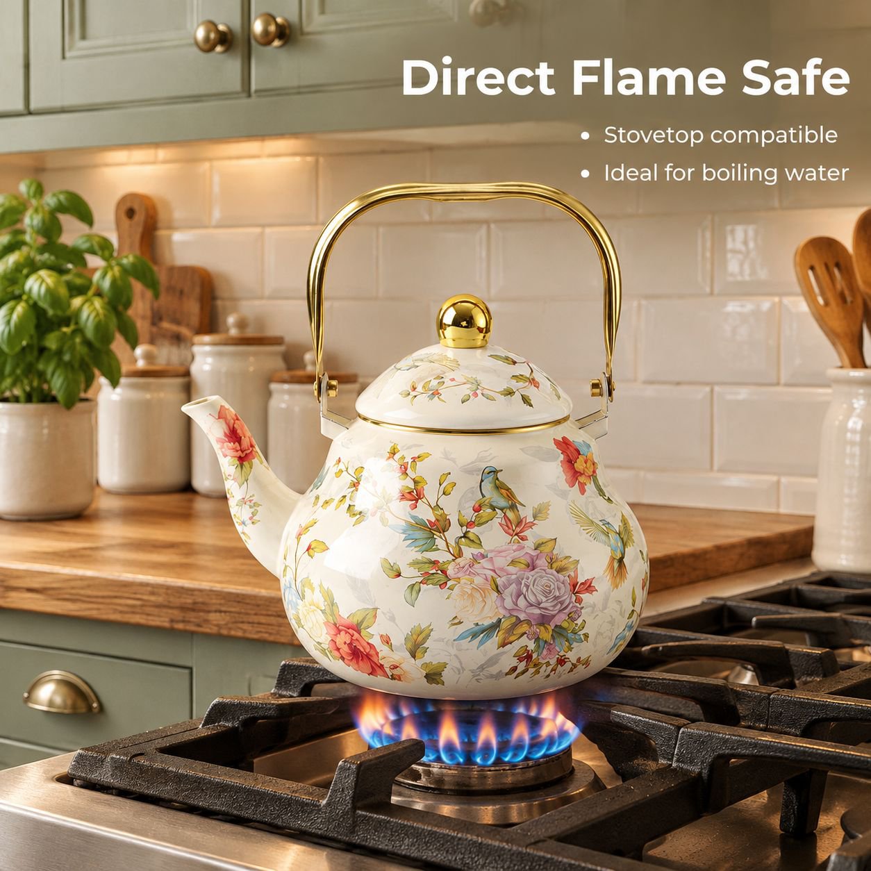 Vintage-style thick-walled enamel-look ceramic teapot