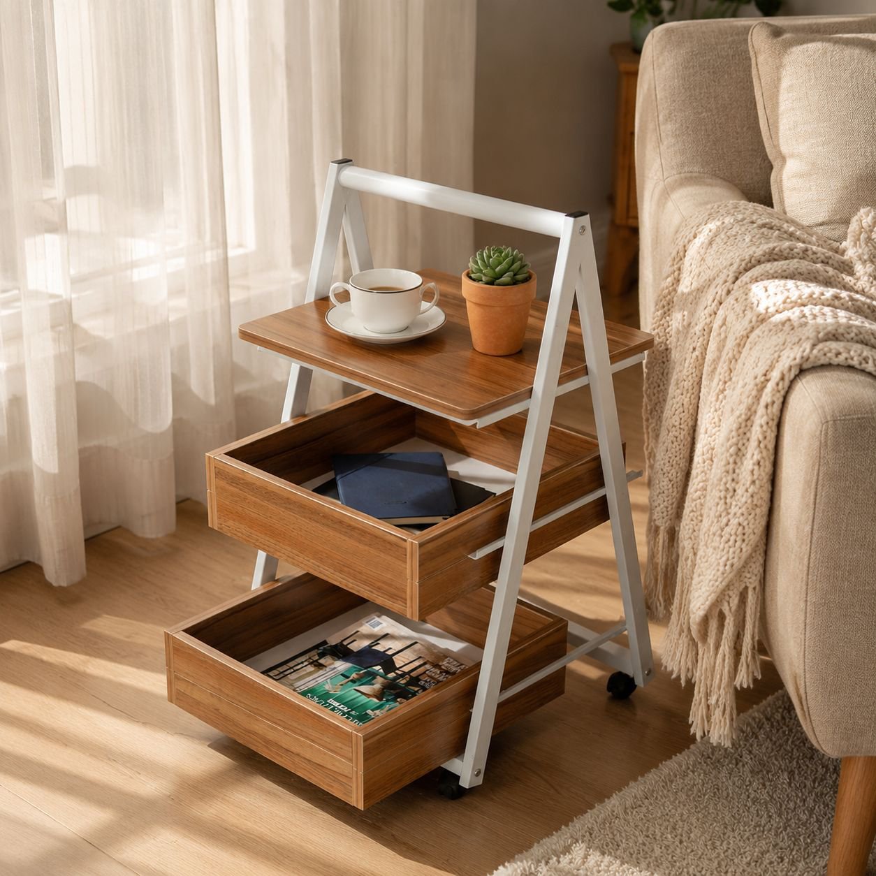 Modern simple mobile file cabinet coffee table in living room