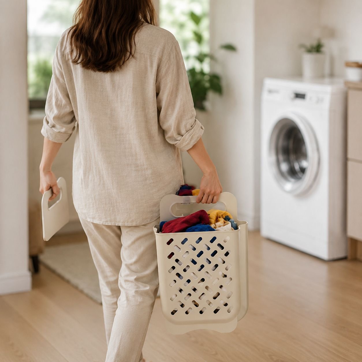 Cesta plegable de ropa sucia para balcón, cubo organizador de plástico