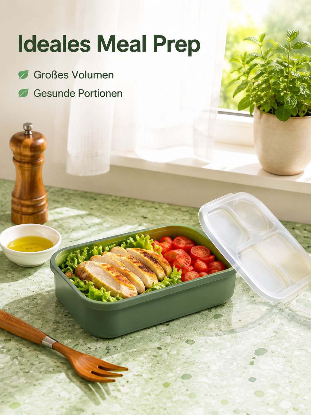 Große Silikon-Lunchbox, mikrowellengeeigneter Frischhaltebehälter
