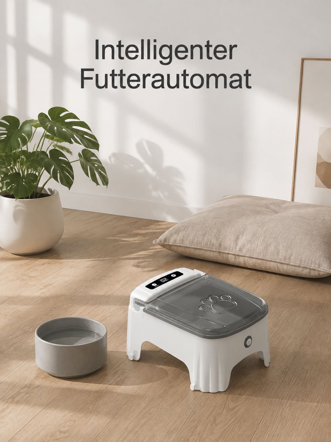 Intelligenter Haustier-Sensor-Futterautomat, feuchtigkeitsbeständig, offenes Design.