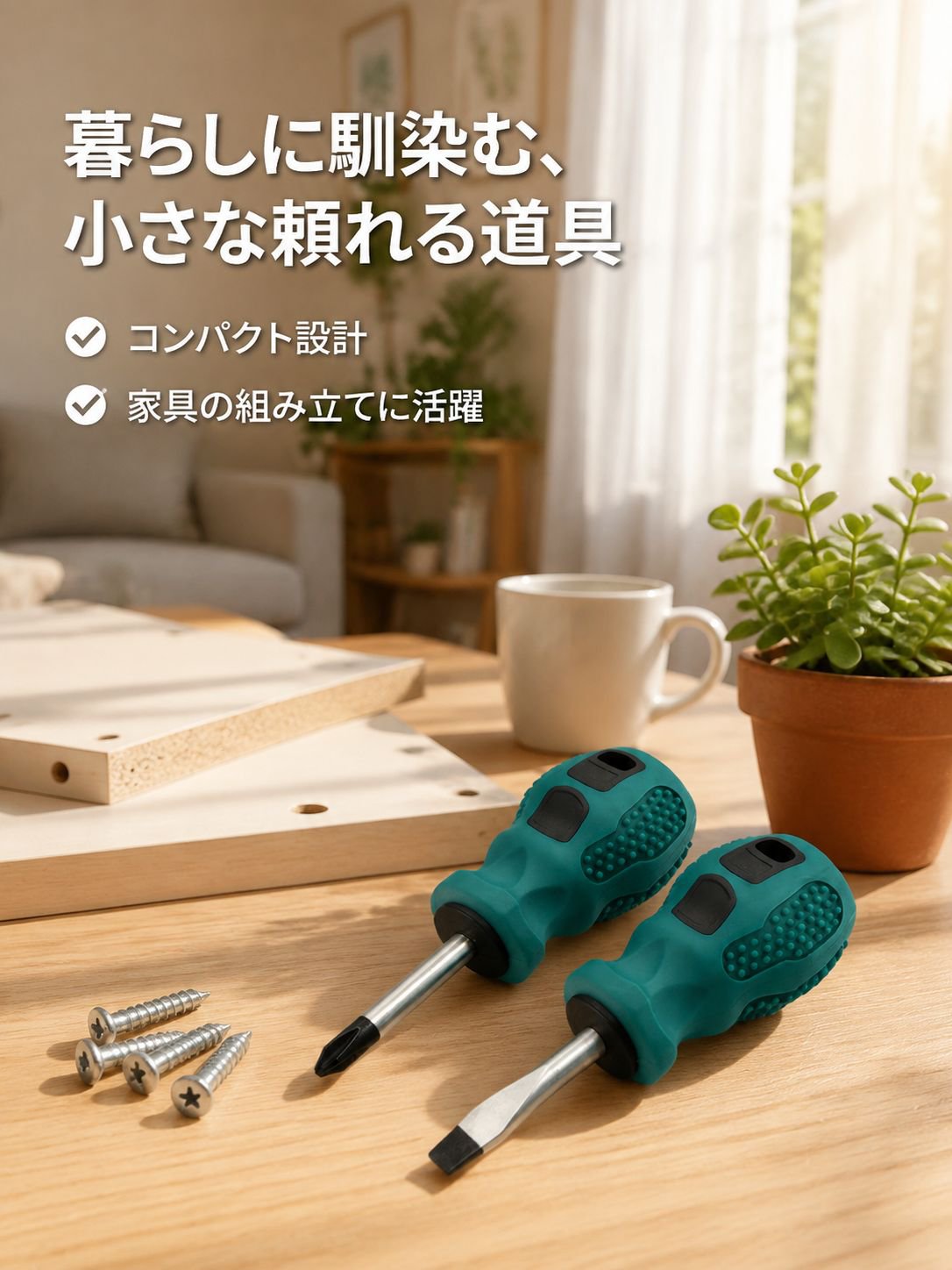 磁石付きミニ短柄ドライバーの全体画像